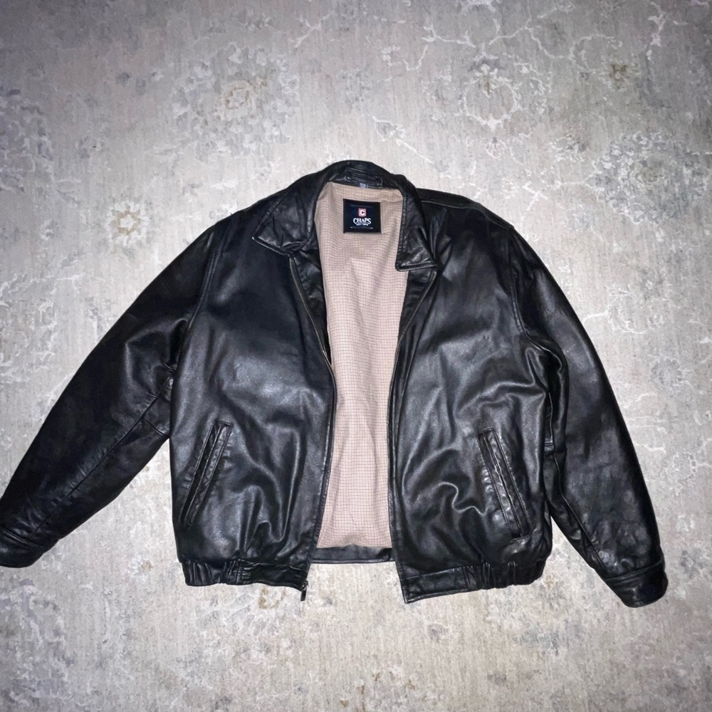 Chaps men 100% leather jacket in black